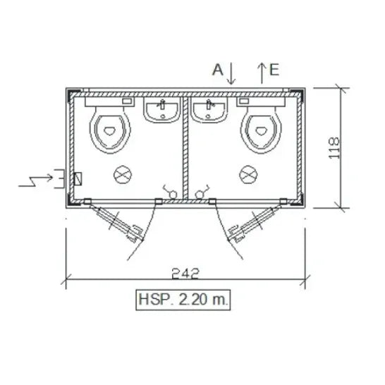 SS1 SANITARY BLOCK WITH 2 TOILETS AND 2 NEW HAND WASHER