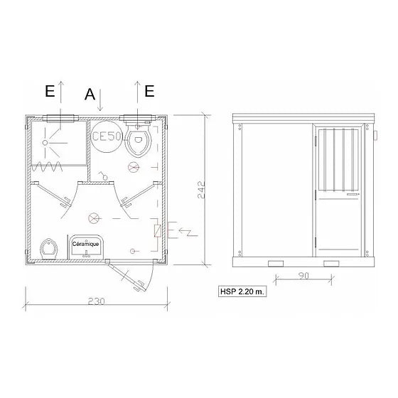 NEW SANITARY BLOCK WITH WC, SHOWER, SINK AND URINAL